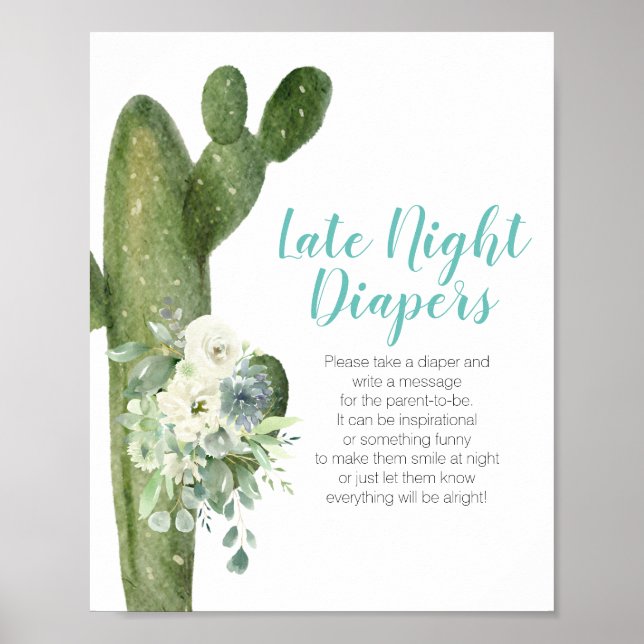 Kakteen White Blume Spate Night Diapers signieren Poster (Vorne)