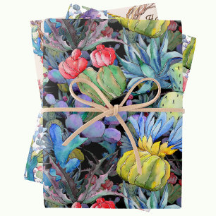 KakteenText und Name Schöne WasserfarbeFarbe3 Geschenkpapier Set