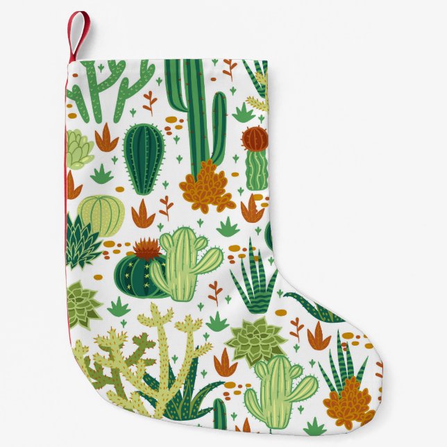Kakti Weißer Hintergrund: Vintage Grafik. Kleiner Weihnachtsstrumpf (Vorderseite)