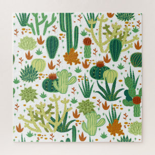 Kakti Weißer Hintergrund: Vintage Grafik. Puzzle