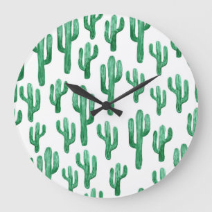 Kaktus-Aquarell: handgezeichnete Illustration Große Wanduhr
