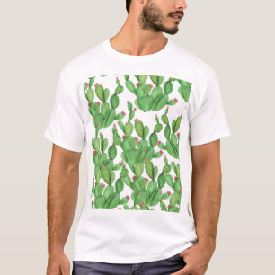 Kaktus-Aquarell: Nahtloses Muster Hintergrund T-Shirt