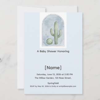 Kaktus Blaue Babyparty-Einladung, editierbar Einladung