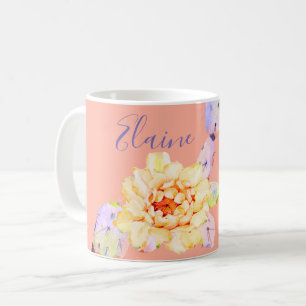 Kaktus blühen Wüste Blume Aquarell lila Pfirsich Kaffeetasse