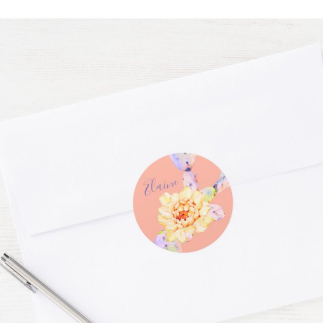 Kaktus blühen Wüste Blume Aquarellpfirsich lila Runder Aufkleber (Von Creator hochgeladen)