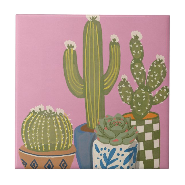 Kaktus Blumen Pink Fliese (Vorderseite)