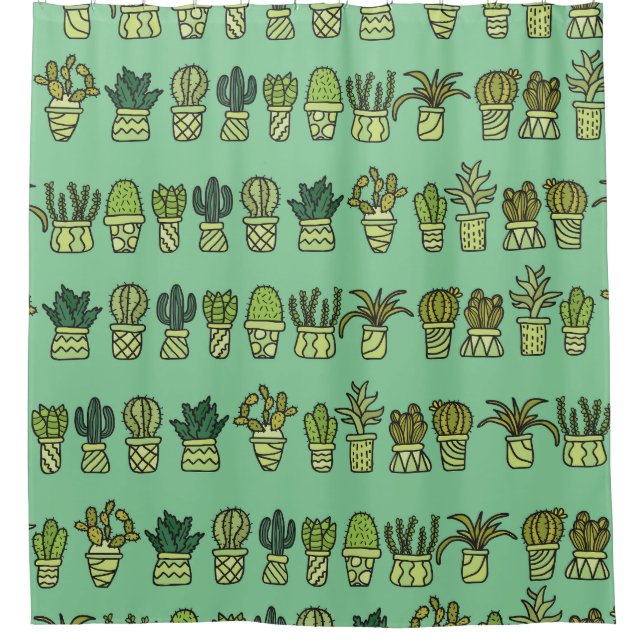 Kaktus Collection: HandGezeichnet Doodle-Set. Duschvorhang (Vorderseite)