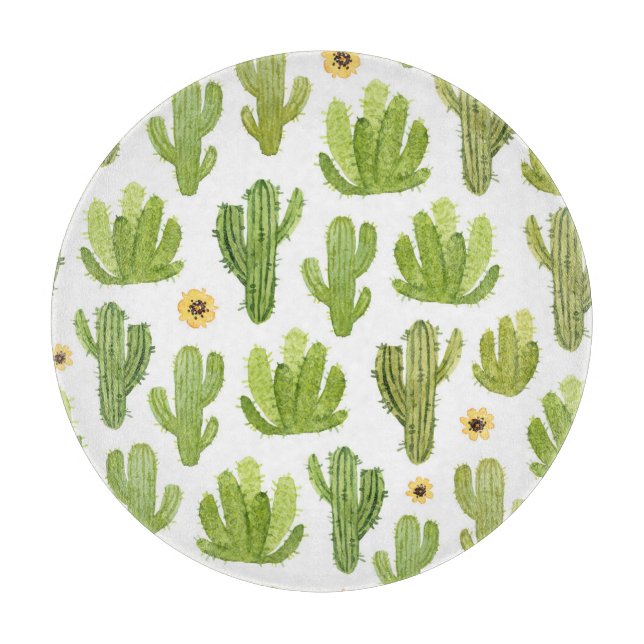 Kaktus der grünen Wüste: Aquarell Nahtlos Schneidebrett (Vorderseite)