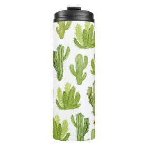 Kaktus der grünen Wüste: Aquarell Nahtlos Thermosbecher