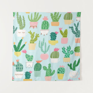 Kaktus Diversity, Vintager nahtloser Hintergrund. Wandteppich