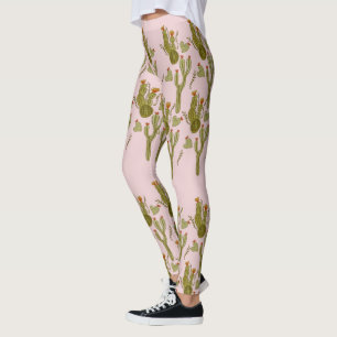 Kaktus Handbemaltes Aquarell Rosa Muster   Leggings