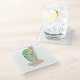 Kaktus handgemalt mit Wasserfarbe Rosa Grün Glasuntersetzer