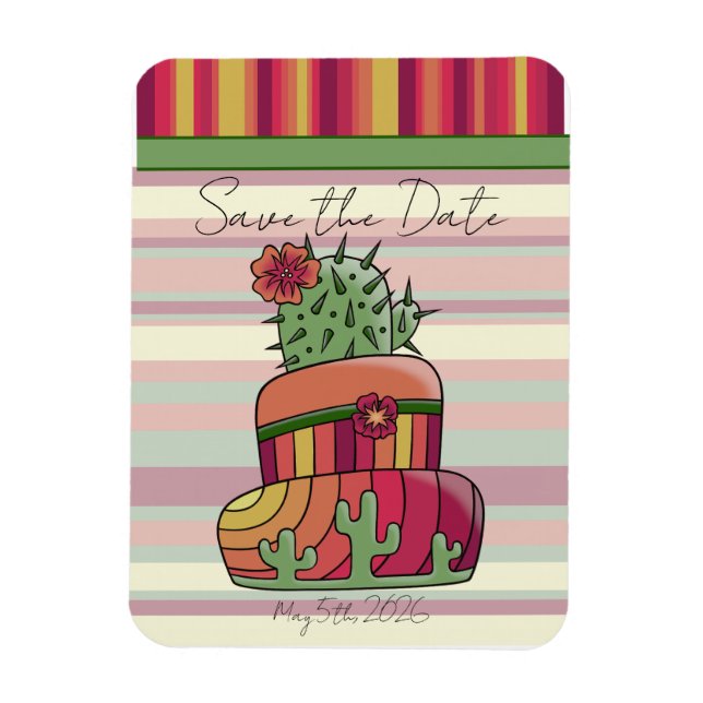 Kaktus-Hochzeitstorte "Save the Date" Magnet (Vertikal)