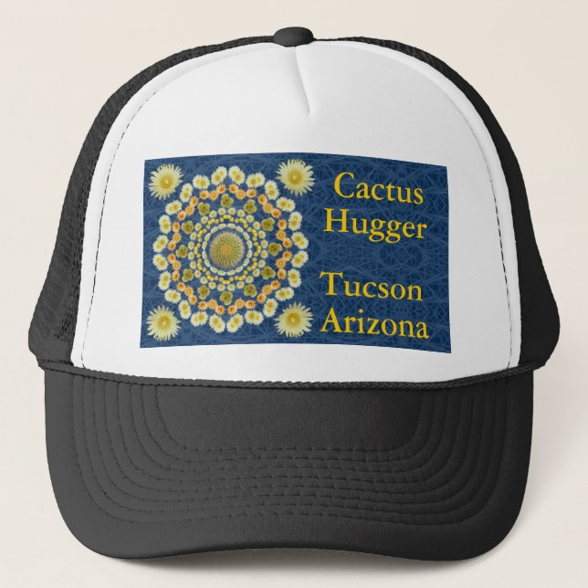 Kaktus Hugger Hut mit Fass-Kaktus-Mandala 1 Truckerkappe (Vorderseite)