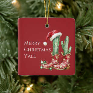 Kaktus Hut Sterne Western Cowboy Stiefel Weihnacht Keramikornament