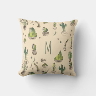 Kaktus-Illustrationsmuster-Monogramm Kissen