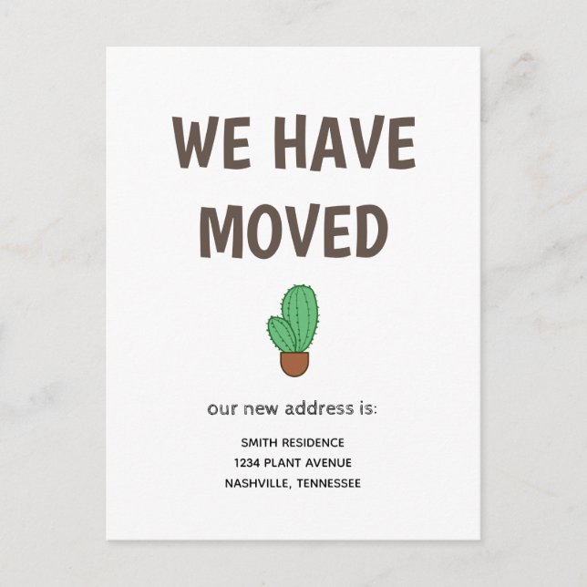 Kaktus in einem Pot, den wir bewegt haben Ankündigungspostkarte (Vorderseite)