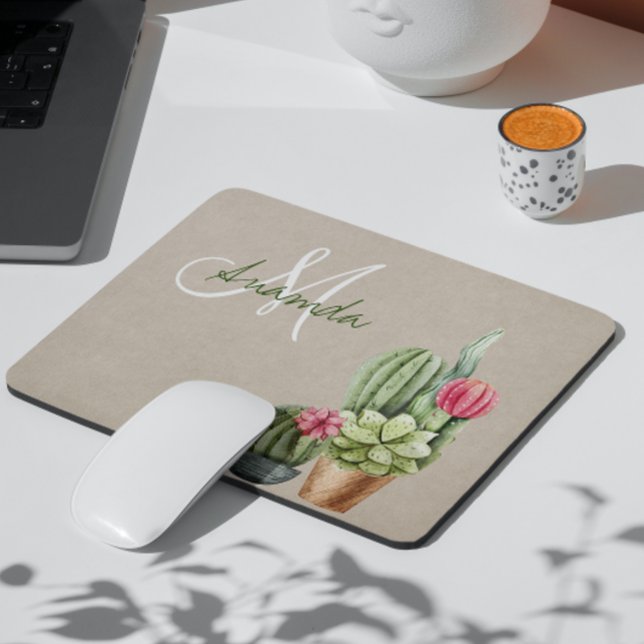 Kaktus Kakteen Sukkulente Südwest Wüste Monogramm Mousepad (Von Creator hochgeladen)