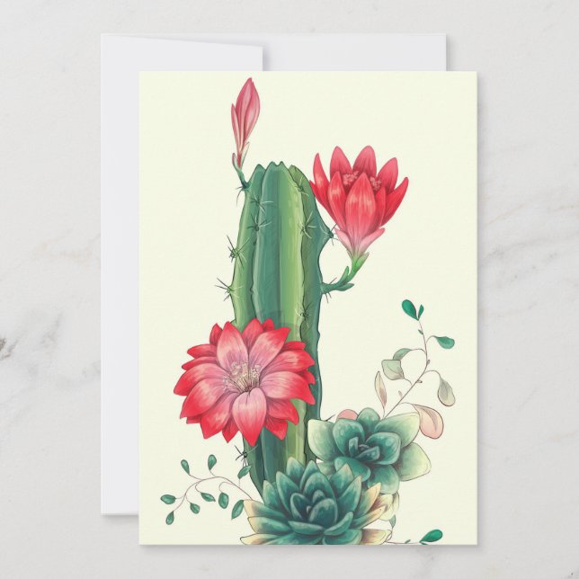 Kaktus mit Blumen Save The Date (Vorderseite)