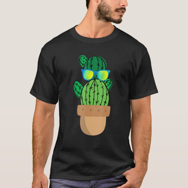 Kaktus mit Sonnenbrille Cacti Sukkulent Topf T-Shirt (Vorderseite)