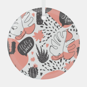 Kaktus, Monstera: modernes nahtloses Muster. Ornament Aus Glas