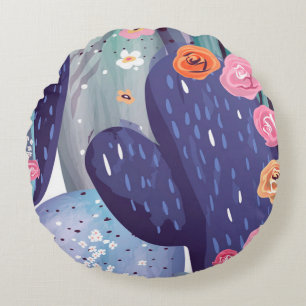 Kaktus-Muster Bunte Aquarell Rundes Kissen