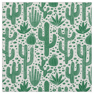Kaktus-Muster - Forest Green und Weiß Stoff