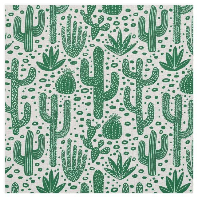 Kaktus-Muster - Forest Green und Weiß Stoff (Muster)