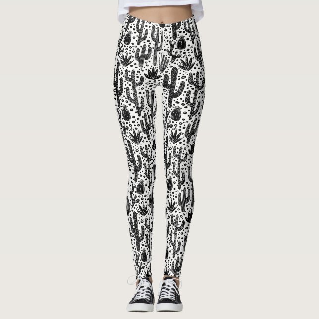 Kaktus-Muster - Schwarzweiss Leggings (Vorderseite)