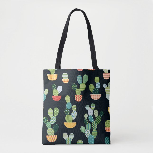 Kaktus nahtloses Muster im Patchwork-Stil mit Pl (Vorderseite)