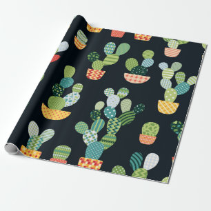 Kaktus nahtloses Muster im Patchwork-Stil mit Pl Geschenkpapier