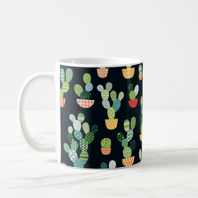 Kaktus nahtloses Muster im Patchwork-Stil mit Pl Kaffeetasse (Links)