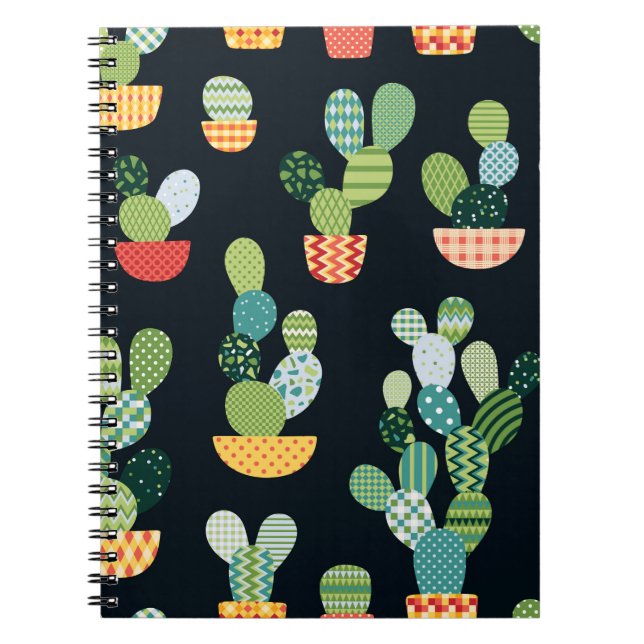 Kaktus nahtloses Muster im Patchwork-Stil mit Pl Notizblock (Vorderseite)