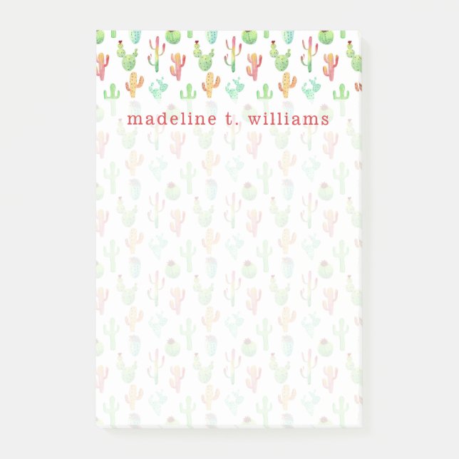 Kaktus-PastellAquarell-Muster Post-it Klebezettel (Vorderseite)