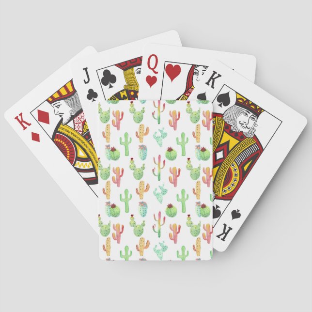 Kaktus-PastellAquarell-Muster Spielkarten (Rückseite)