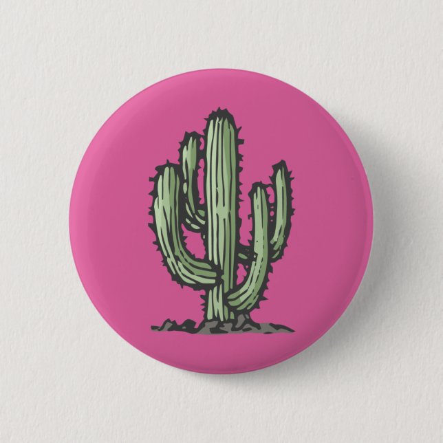 Kaktus Pflanze Handgezeichnete Illustration Rosa Button (Vorderseite)