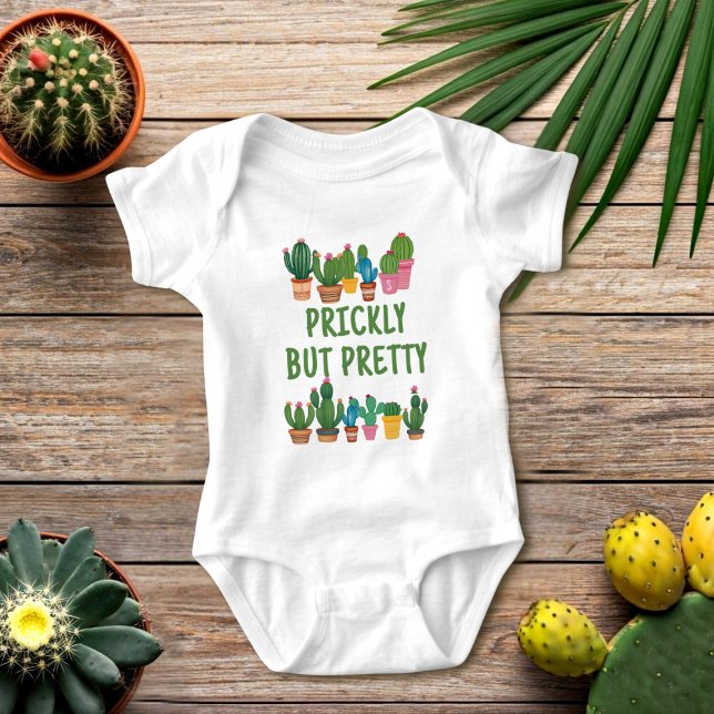 Kaktus Pflanze Prickly, aber Hübsch Baby Bodysuit Strampler (Prickly but pretty! Handle with care. A cute cactus theme baby bodysuit with space for your initial)