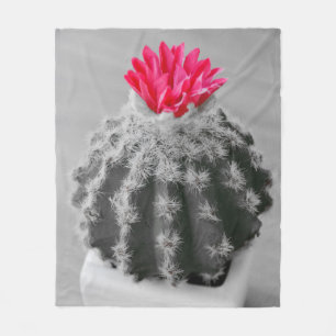 Kaktus Pflanze Schwarz-weißes Foto mit rosa Blume Fleecedecke