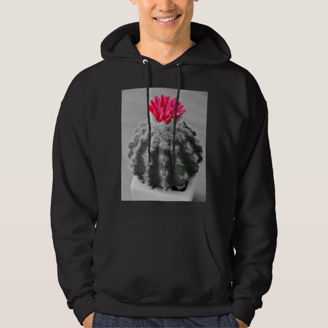 Kaktus Pflanze Schwarz-weißes Foto mit rosa Blume Hoodie (Vorderseite)