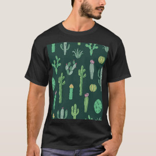 Kaktus-Pflanze: Vintager Nahtloser Hintergrund T-Shirt