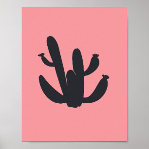 Kaktus Schwarz Pflanze Malerei Wüsten Grafik Kunst Poster