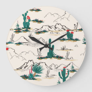 Kaktus Sukkulenten: Vintage Wüstenflora. Große Wanduhr