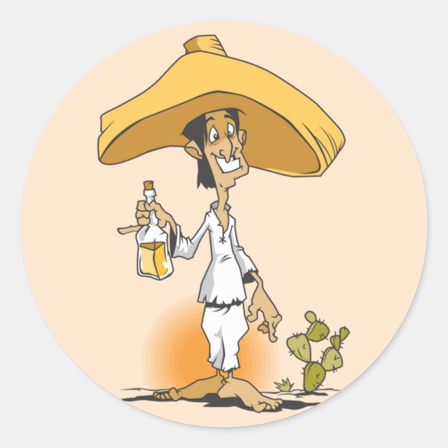 Kaktus, Tequila, Sombrero-Mann Runder Aufkleber (Vorderseite)