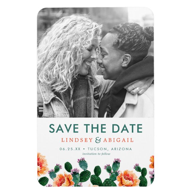 Kaktus und Blume Save the Date Magnet (Vertikal)
