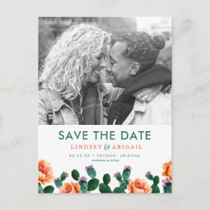 Kaktus und Blume Save the Date Postkarte