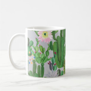 Kaktus und Blumen, wasserfarbene nahtlose Malerei. Kaffeetasse