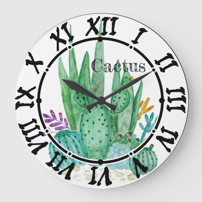 Kaktus Watercolorkaktus-Blumenblumenwüste illu Große Wanduhr (Vorderseite)