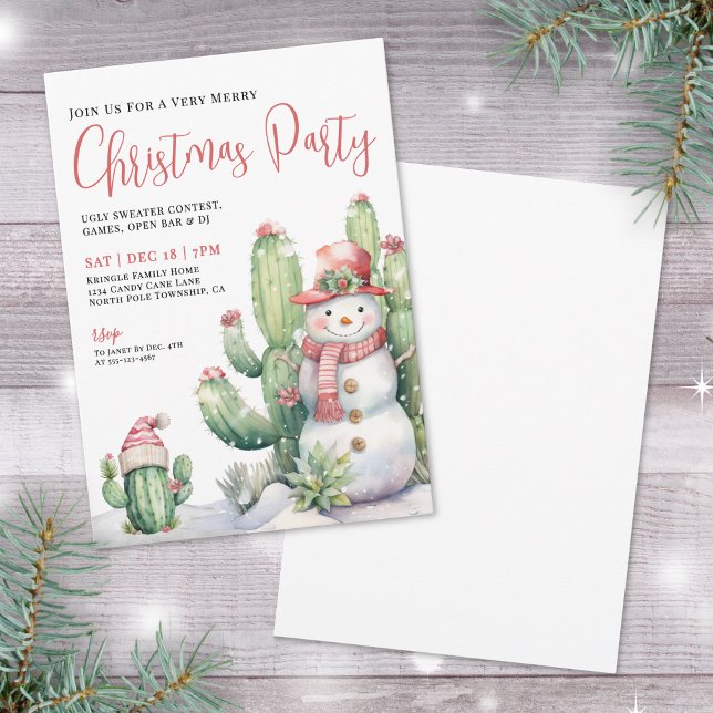 Kaktus-Weihnachtsfeier Einladung (Cactus Snowman Christmas Party Invitation)