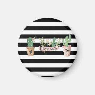 Kaktusblüte Schwarz Weiße Streifen Magnet