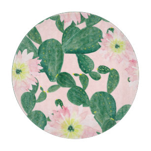 Kaktusblüten: Aquarellmalerei Schneidebrett